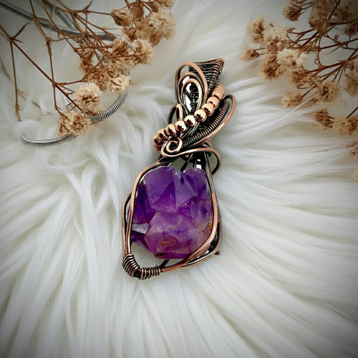 Raw Amethyst Cluster Wire Wrapped Pendant - Connie’s Crystals 