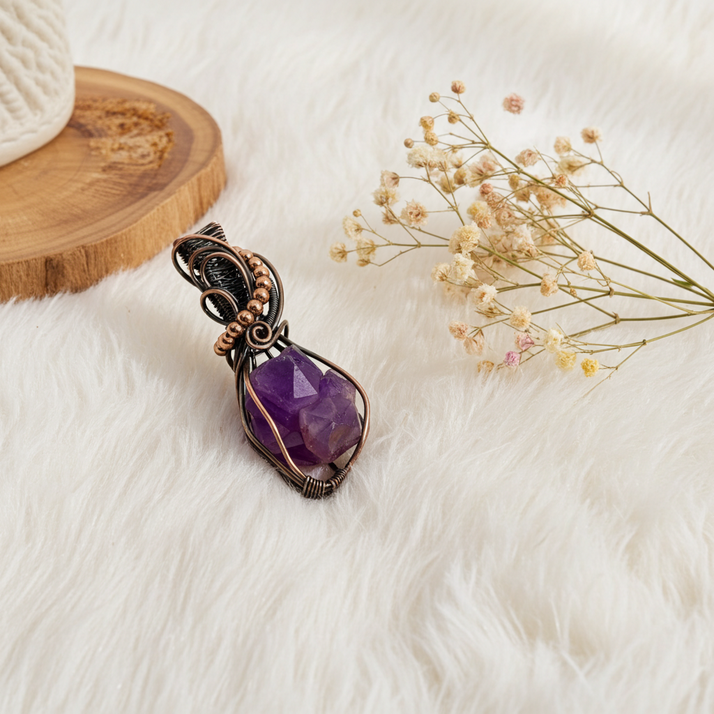 Raw Amethyst Cluster Wire Wrapped Pendant - Connie’s Crystals 