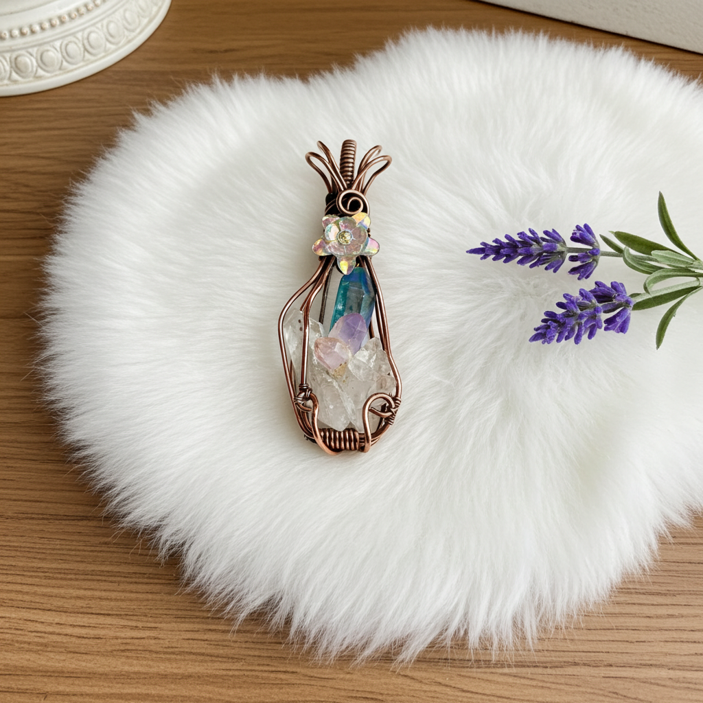 🔮 Wire Wrapped Triple Stone Pendant (Clear Quartz, Amethyst, Aqua Aura)