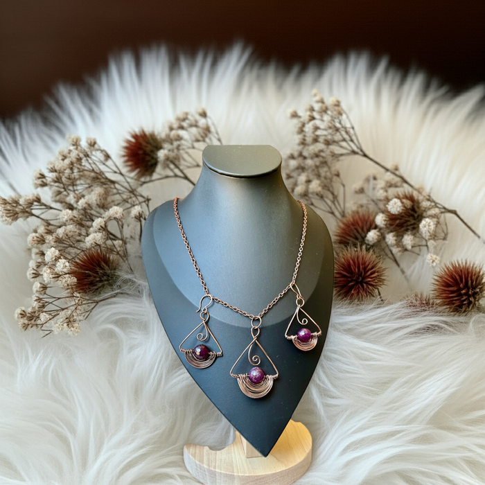 Garnet Swag Necklace and Earrings Set