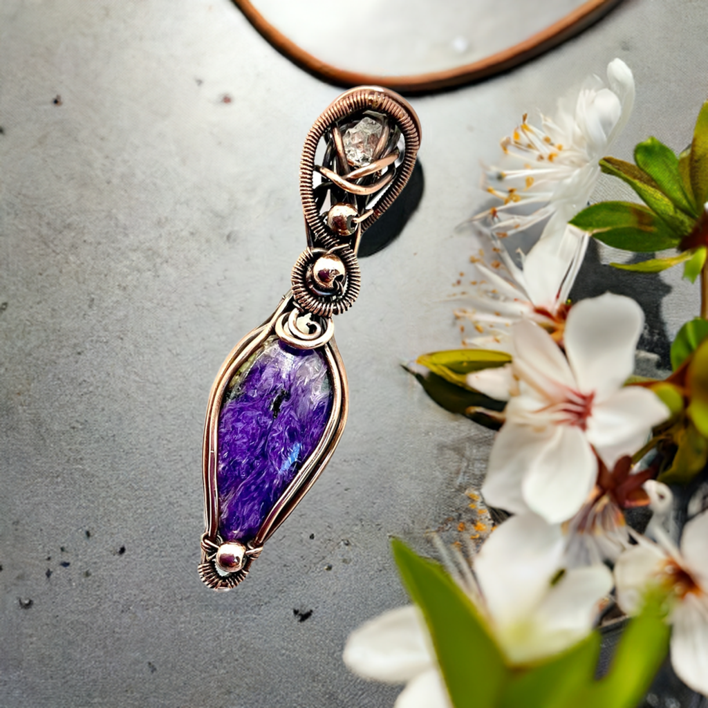 Charoite Pendant With Herkimer Diamond Accent