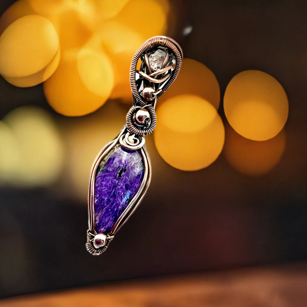 Charoite Pendant With Herkimer Diamond Accent