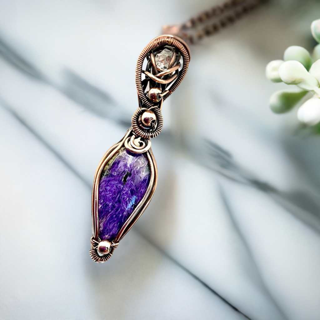 Charoite Pendant With Herkimer Diamond Accent