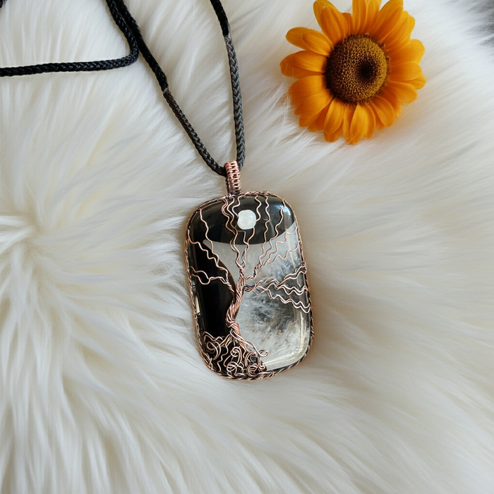 Black Druzy Agate Tree of Life with Moonstone Accent