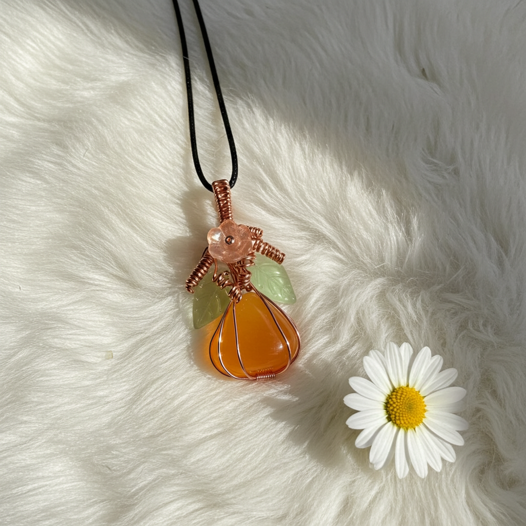 Carnelian Halloween Pumpkin Pendant