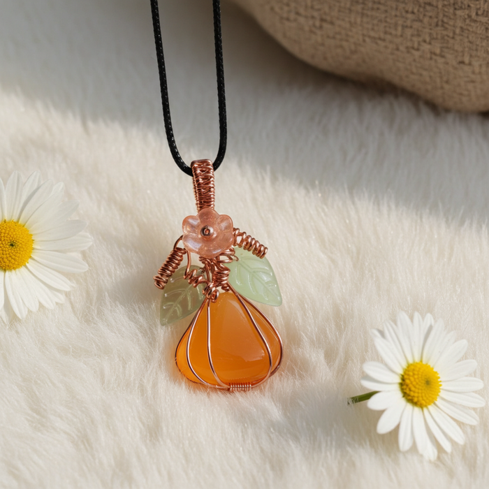 Carnelian Halloween Pumpkin Pendant