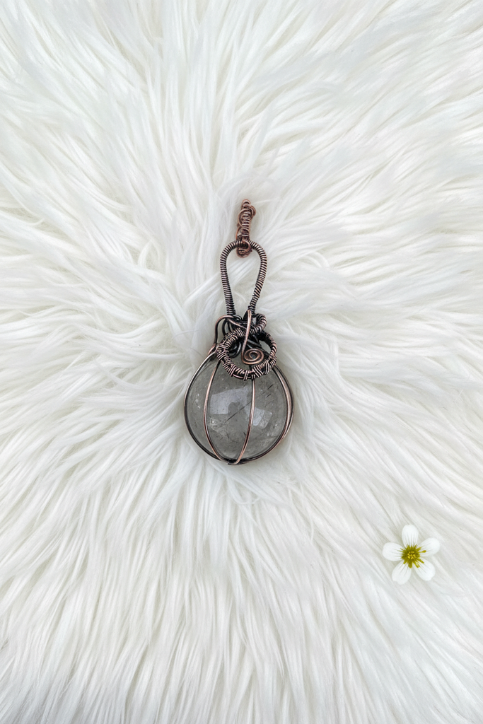 Rutilated Quartz Wire Wrapped Orb Pendant