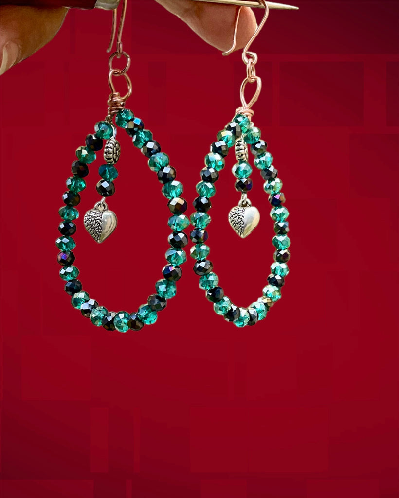 Green And Black Crystal Hoop Earrings - Connie’s Crystals 