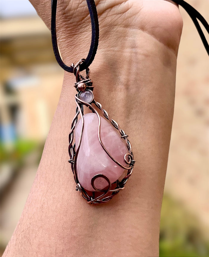 Rose Quartz Wire Wrapped Pendant - Connie’s Crystals 