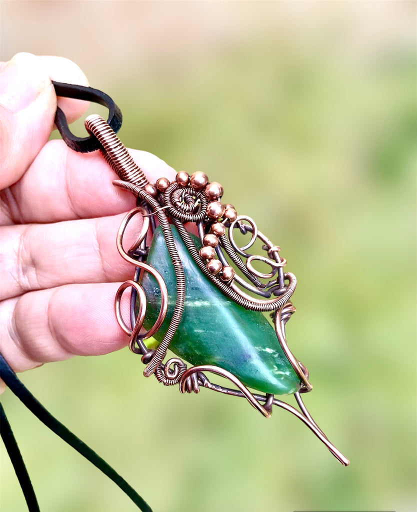 Green Jade Wire Wrapped Pendant - Connie’s Crystals 