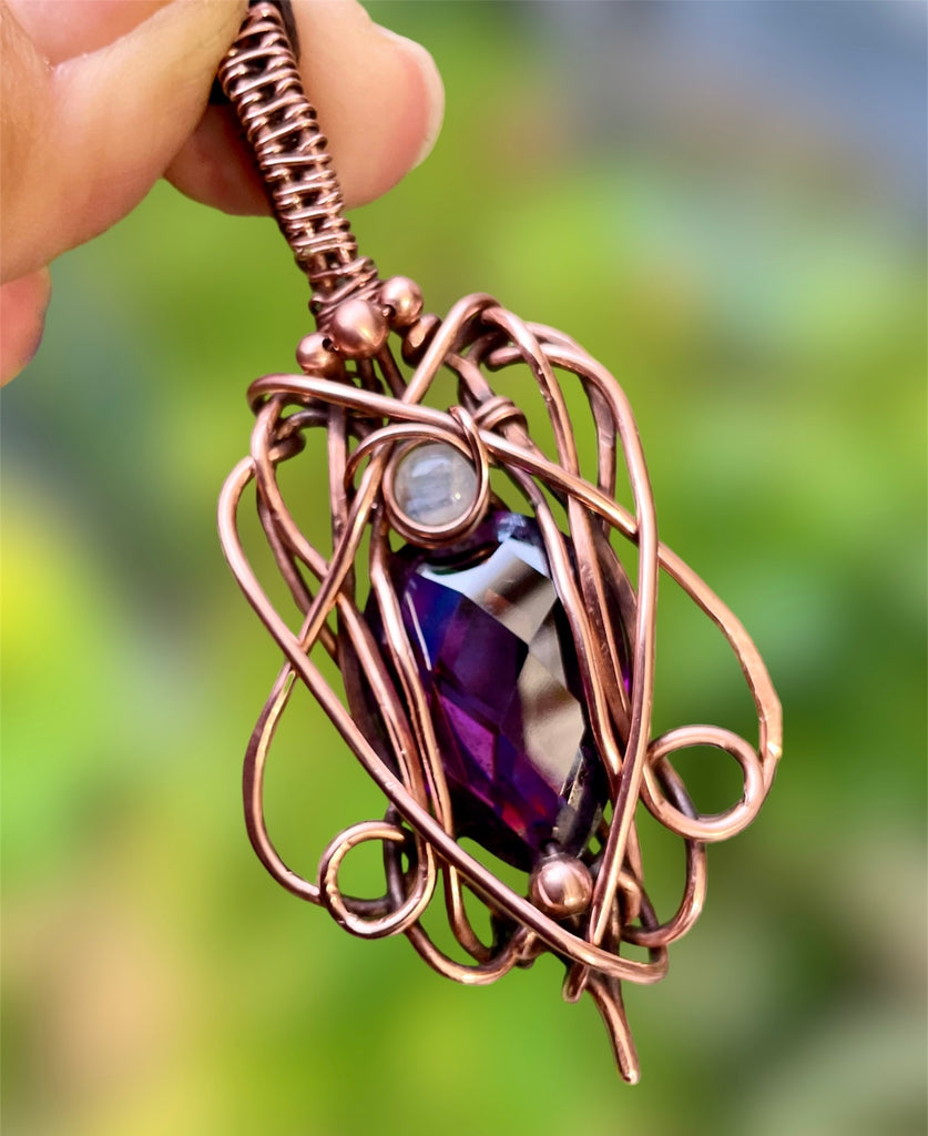 Amethyst & Moonstone Wire Wrapped Pendant - Connie’s Crystals 