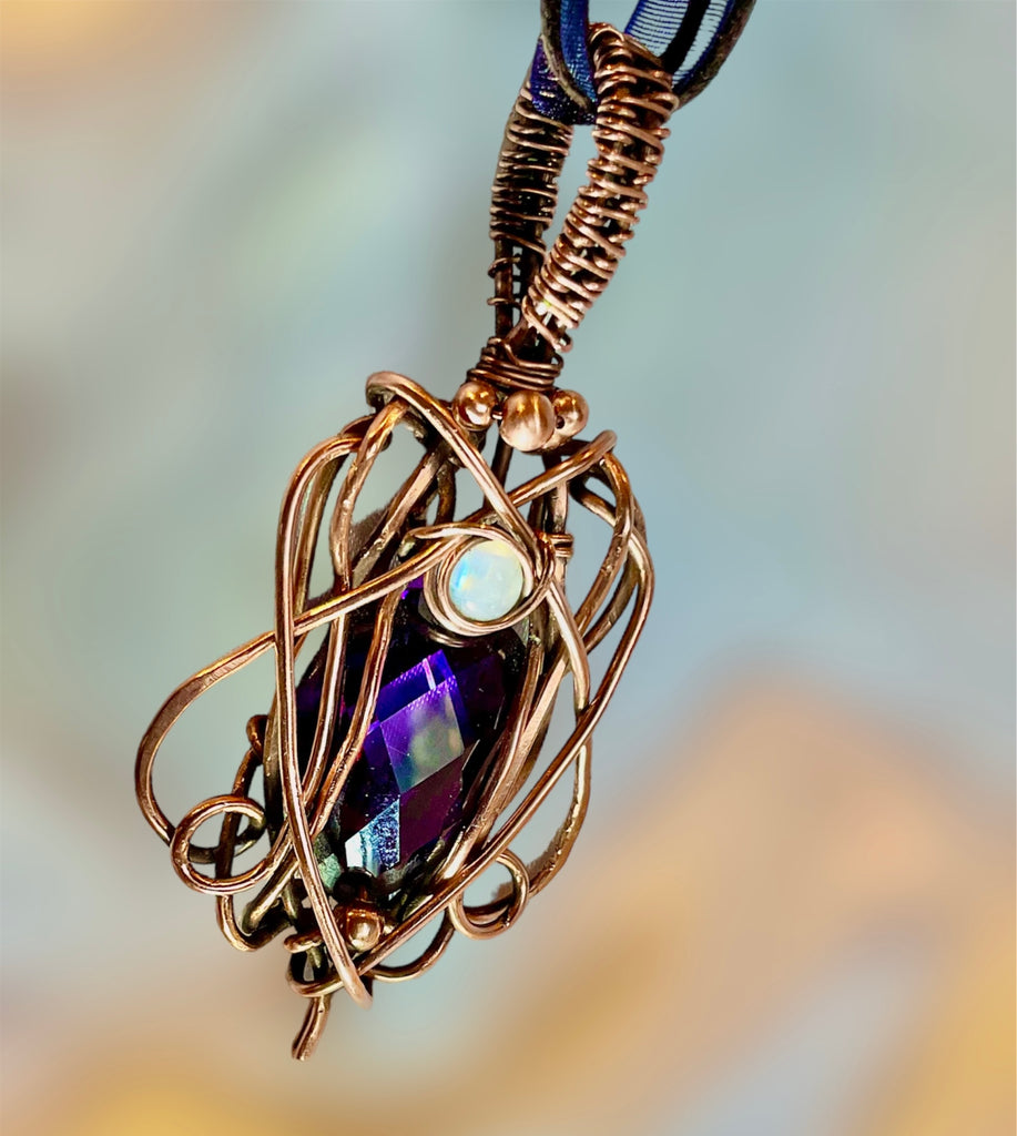 Amethyst & Moonstone Wire Wrapped Pendant - Connie’s Crystals 