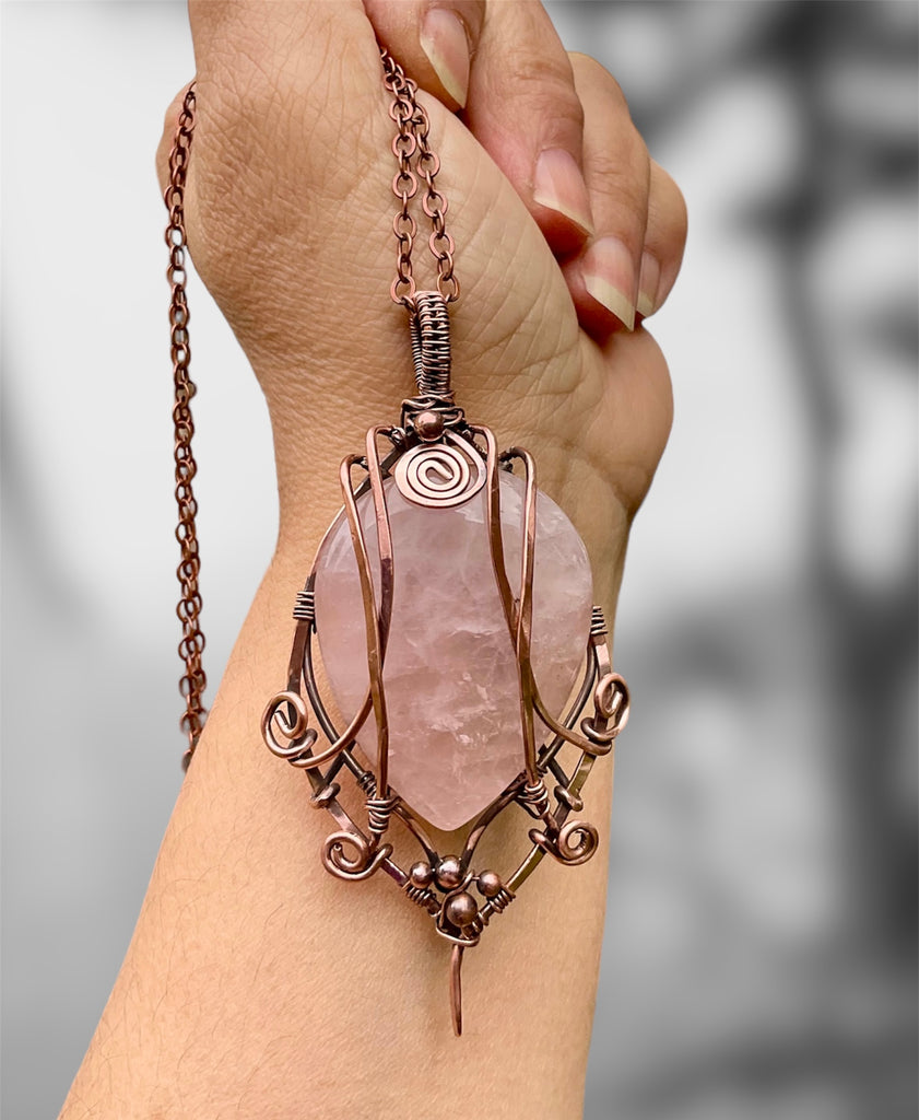 Rose Quartz Wire Wrapped Worry Stone - Connie’s Crystals 