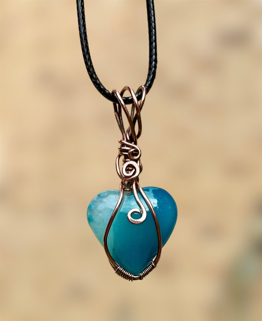 Druzy Geode Agate Wire Wrapped Heart Shaped Pendant - Connie’s Crystals 