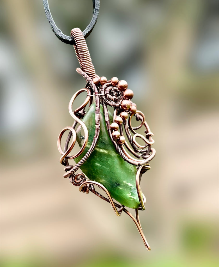 Green Jade Wire Wrapped Pendant - Connie’s Crystals 