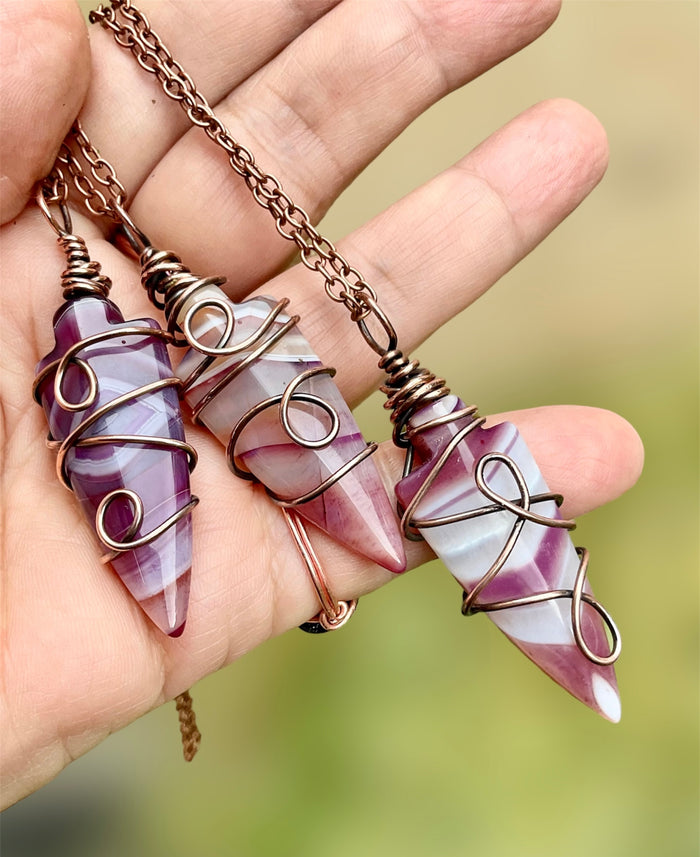 Agate Arrow Point Wire Wrapped Pendant - Connie’s Crystals 