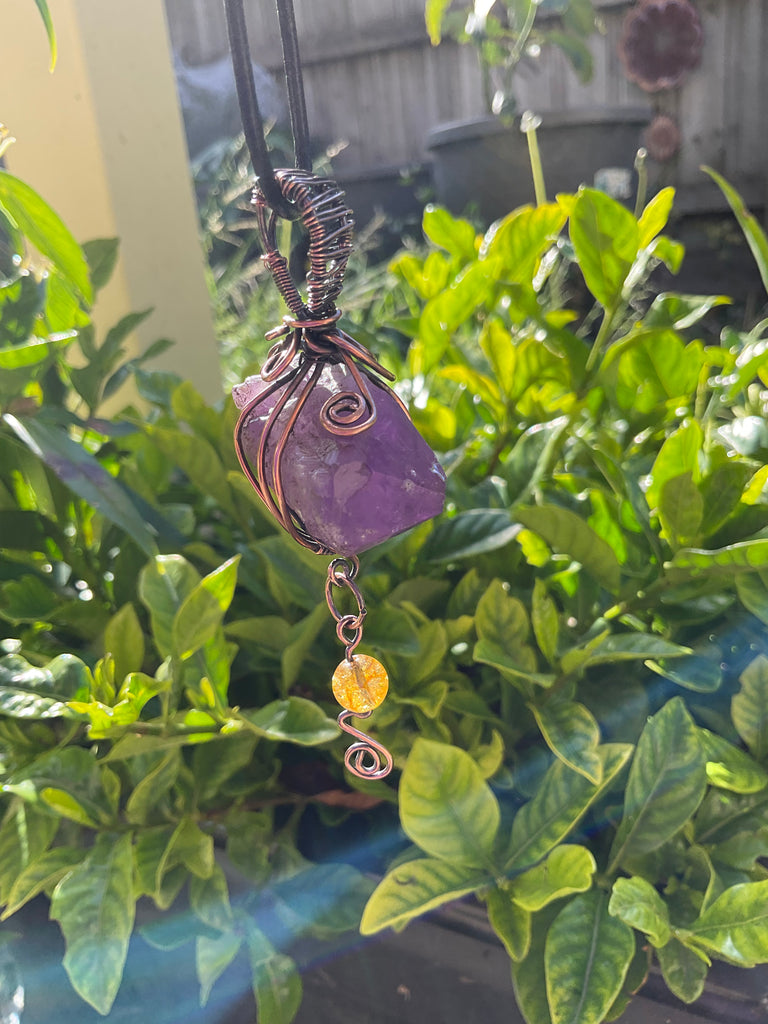 Amethyst Boho Pendant with Hanging Citrine - Connie’s Crystals 