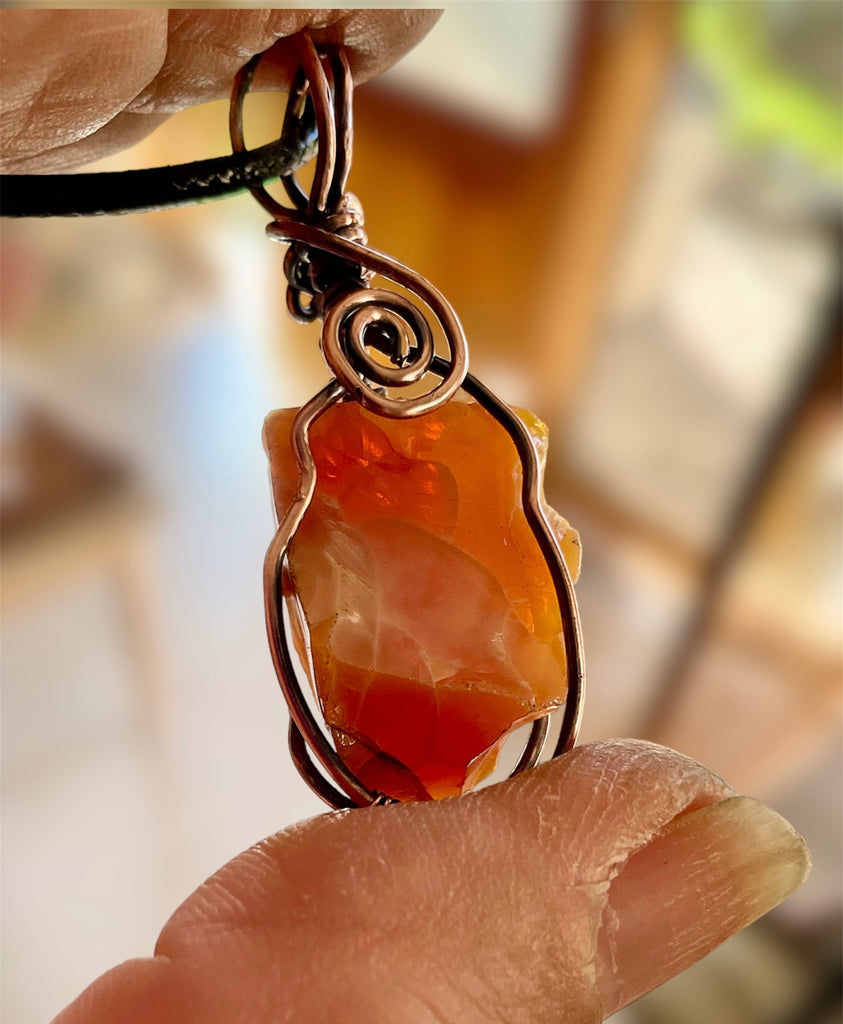Mexican Fire Opal Wire Wrapped Pendant - Connie’s Crystals 