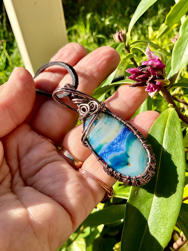 Druzy Geode Agate Wire Wrapped Pendant - Connie’s Crystals 