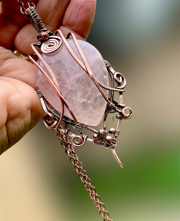 Rose Quartz Wire Wrapped Worry Stone - Connie’s Crystals 
