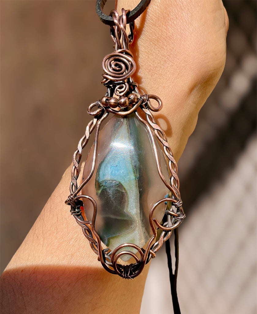 Druzy Geode Agate Large Wire Wrapped Pendant - Connie’s Crystals 