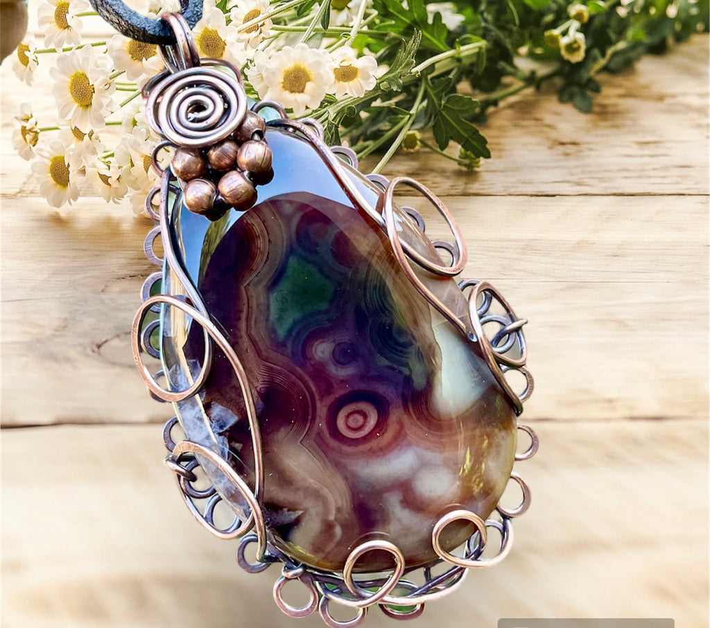 Large Druzy Geode Madagascan Agate Wire Wrapped Pendant - Connie’s Crystals 