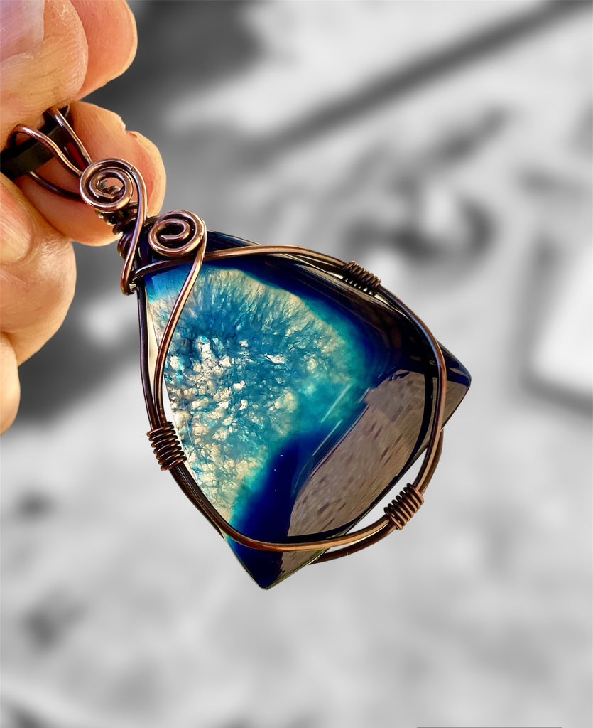 Druzy Geode Agate Wire Wrapped Pendant - Connie’s Crystals 