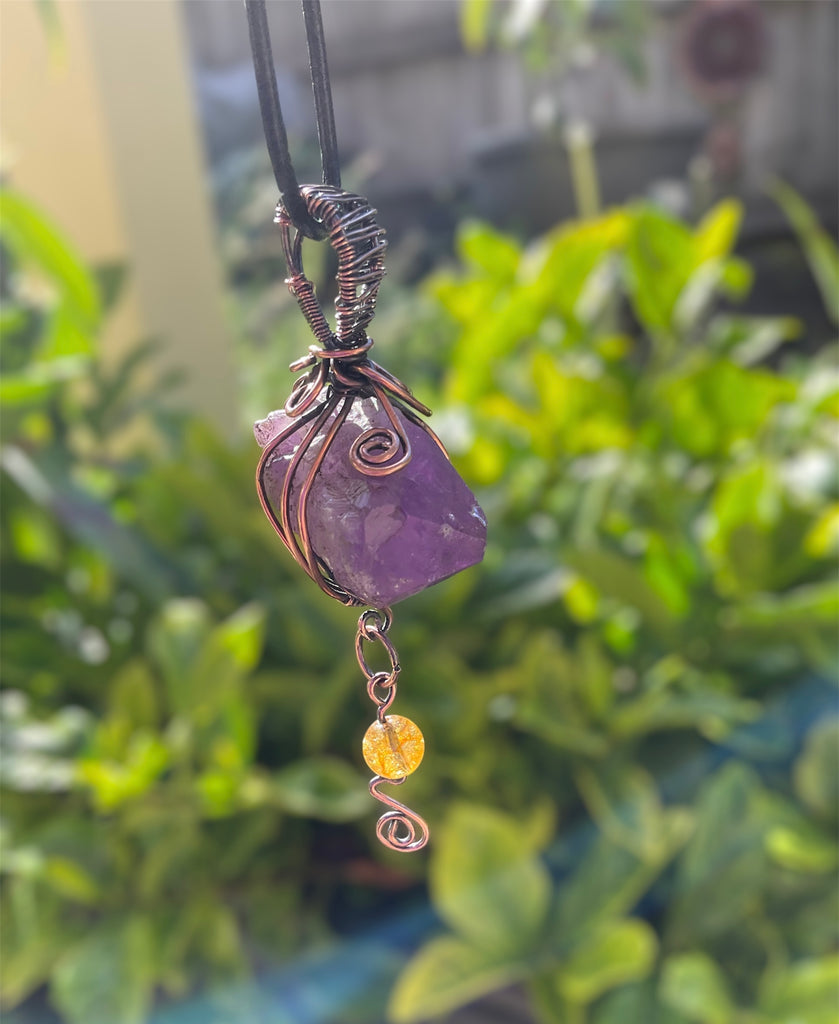 Amethyst Boho Pendant with Hanging Citrine - Connie’s Crystals 
