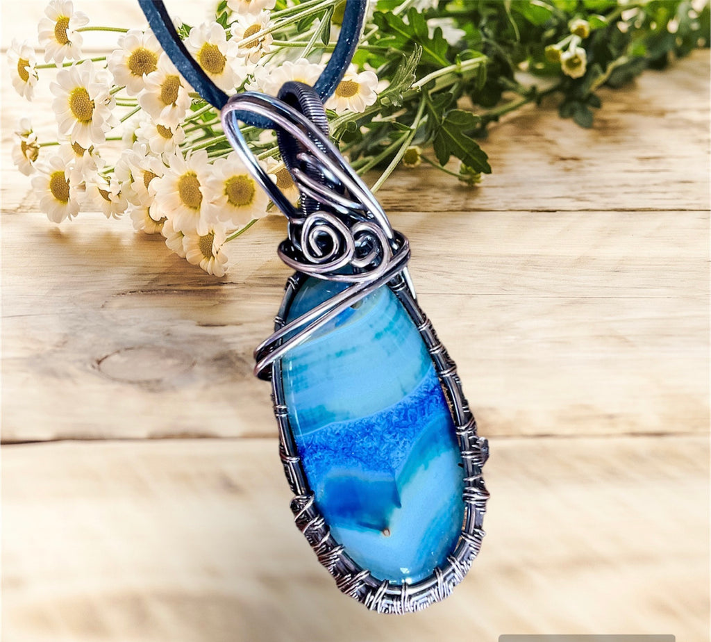 Druzy Geode Agate Wire Wrapped Pendant - Connie’s Crystals 