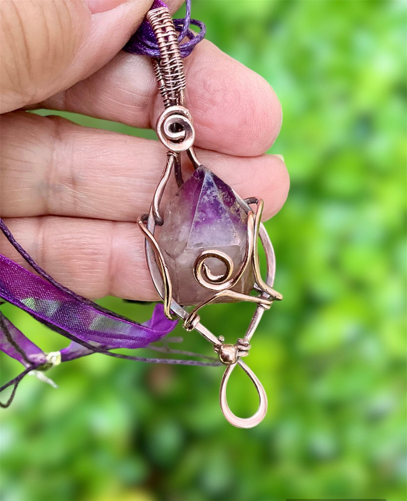 Large Amethyst Wire Wrapped Point Pendant - Connie’s Crystals 