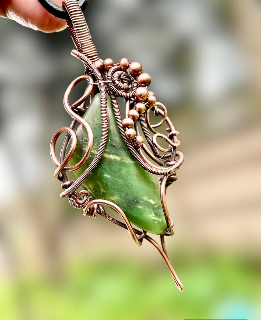 Green Jade Wire Wrapped Pendant - Connie’s Crystals 