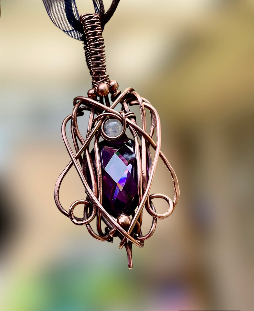 Amethyst & Moonstone Wire Wrapped Pendant - Connie’s Crystals 