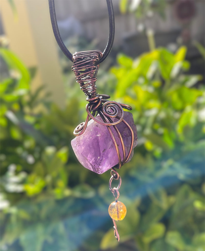 Amethyst Boho Pendant with Hanging Citrine - Connie’s Crystals 