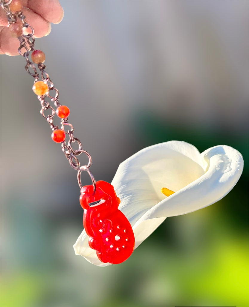 Red Jade Pixiu Pendant With Carnelian Handmade Necklace - Connie’s Crystals 