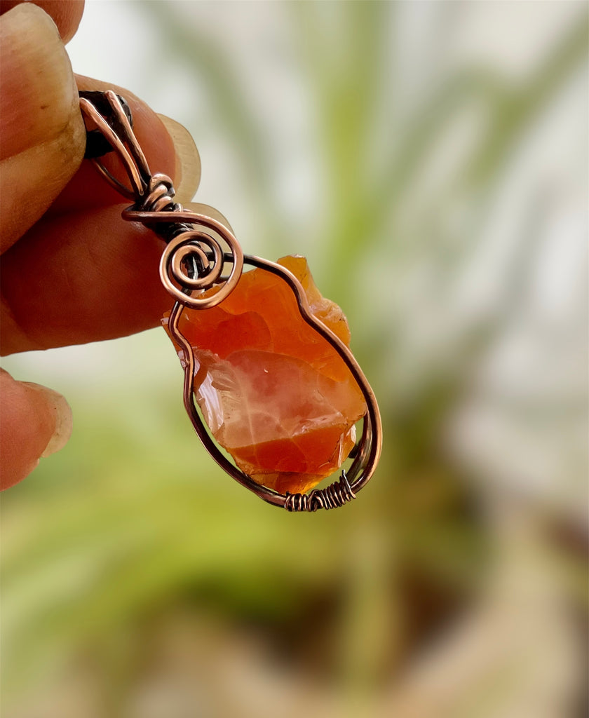 Mexican Fire Opal Wire Wrapped Pendant - Connie’s Crystals 