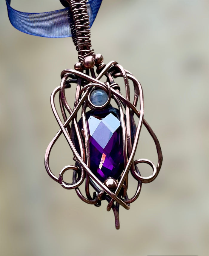 Amethyst & Moonstone Wire Wrapped Pendant - Connie’s Crystals 