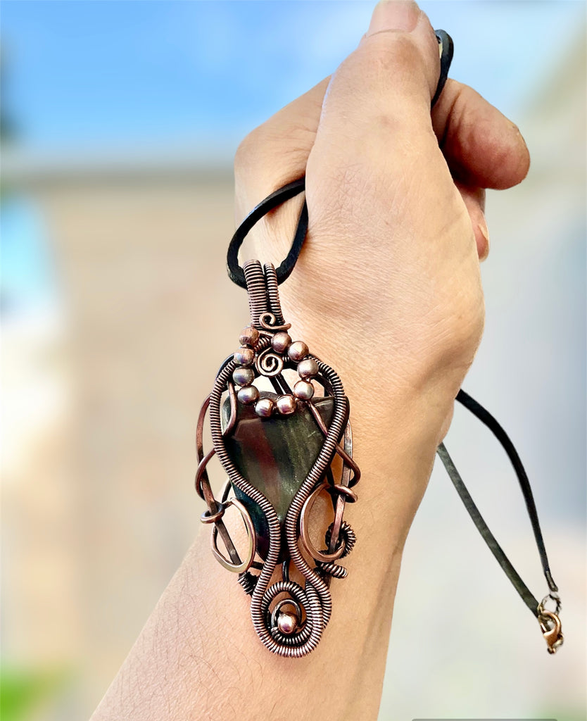 Bloodstone Freeform Wire Wrapped Pendant - Connie’s Crystals 