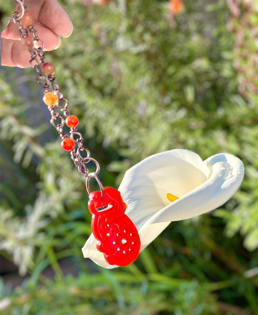 Red Jade Pixiu Pendant With Carnelian Handmade Necklace - Connie’s Crystals 