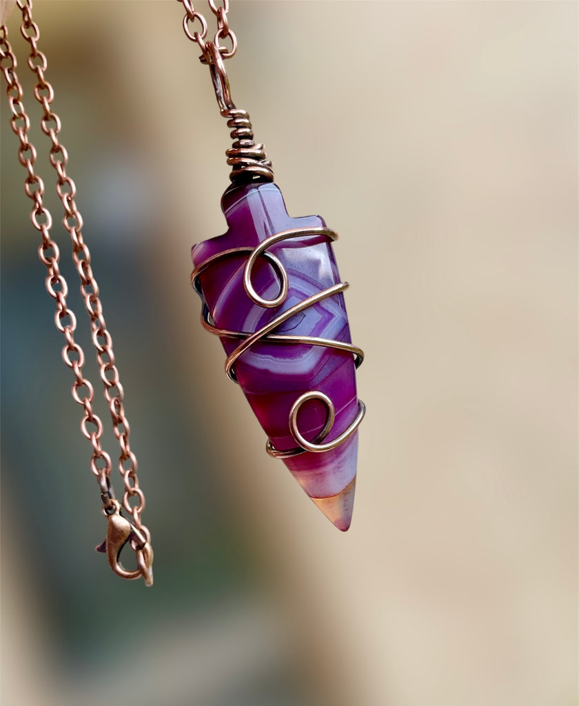 Agate Arrow Point Wire Wrapped Pendant - Connie’s Crystals 