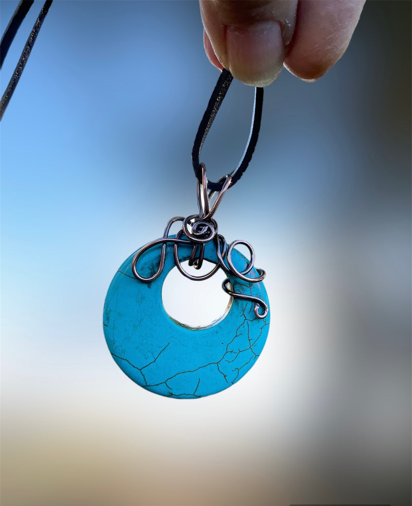 Dyed Howlite Donut Wire Wrapped Pendant - Connie’s Crystals 