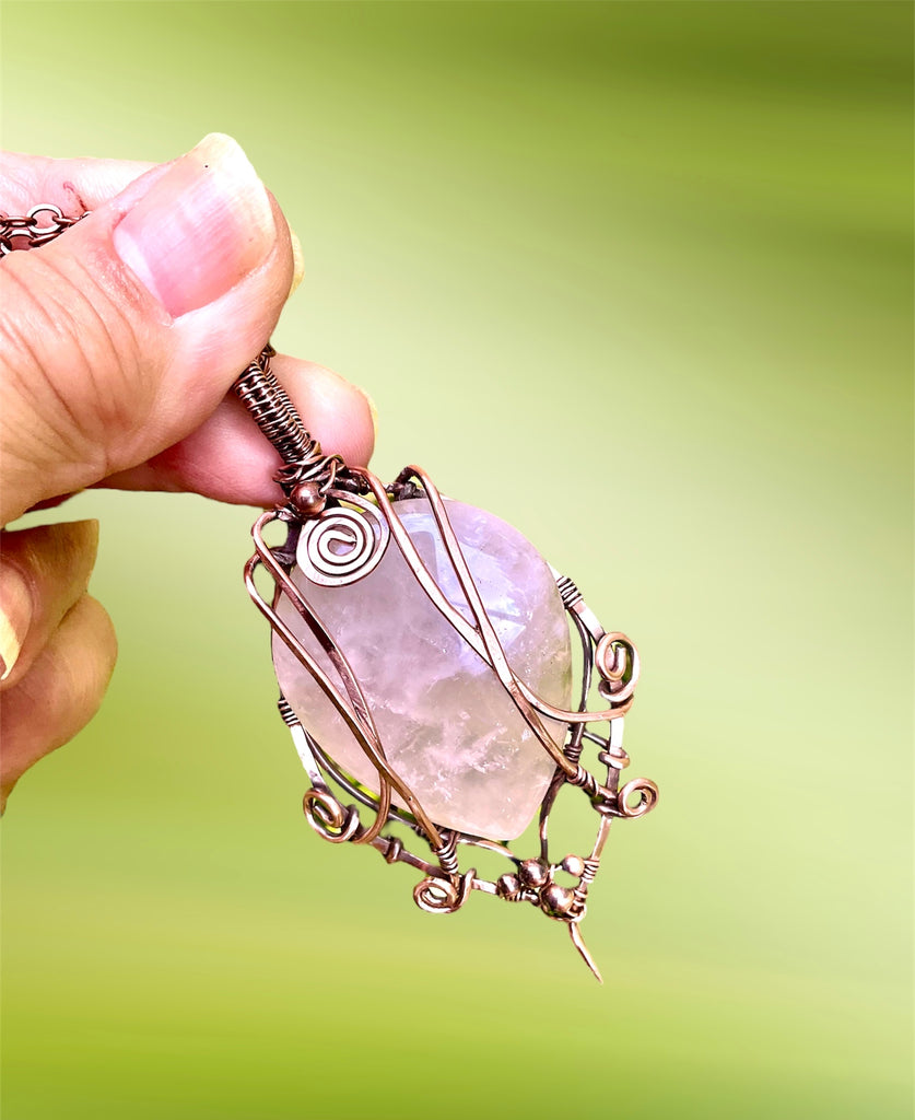 Rose Quartz Wire Wrapped Worry Stone - Connie’s Crystals 