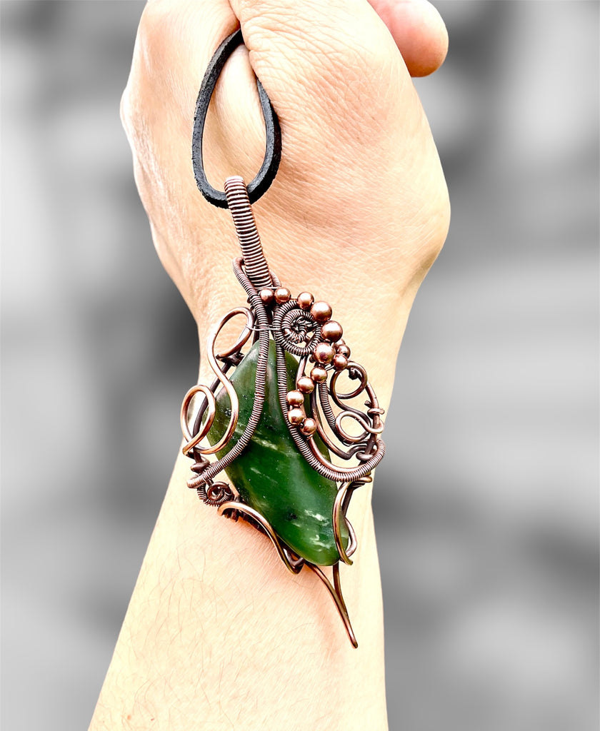 Green Jade Wire Wrapped Pendant - Connie’s Crystals 