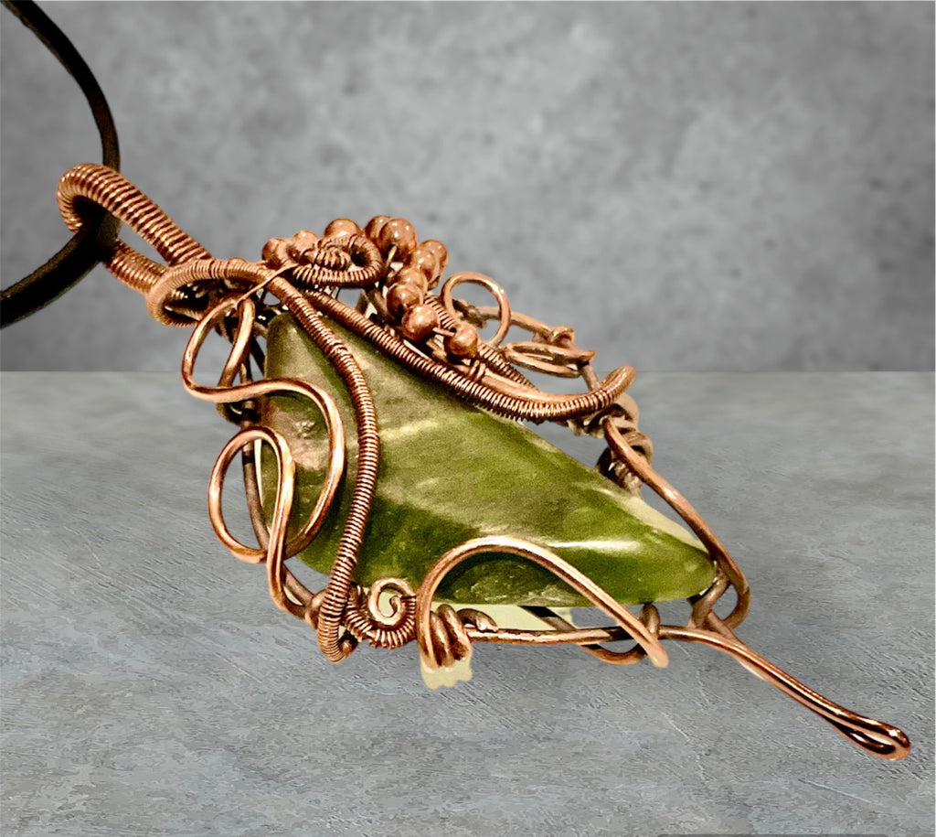 Green Jade Wire Wrapped Pendant - Connie’s Crystals 
