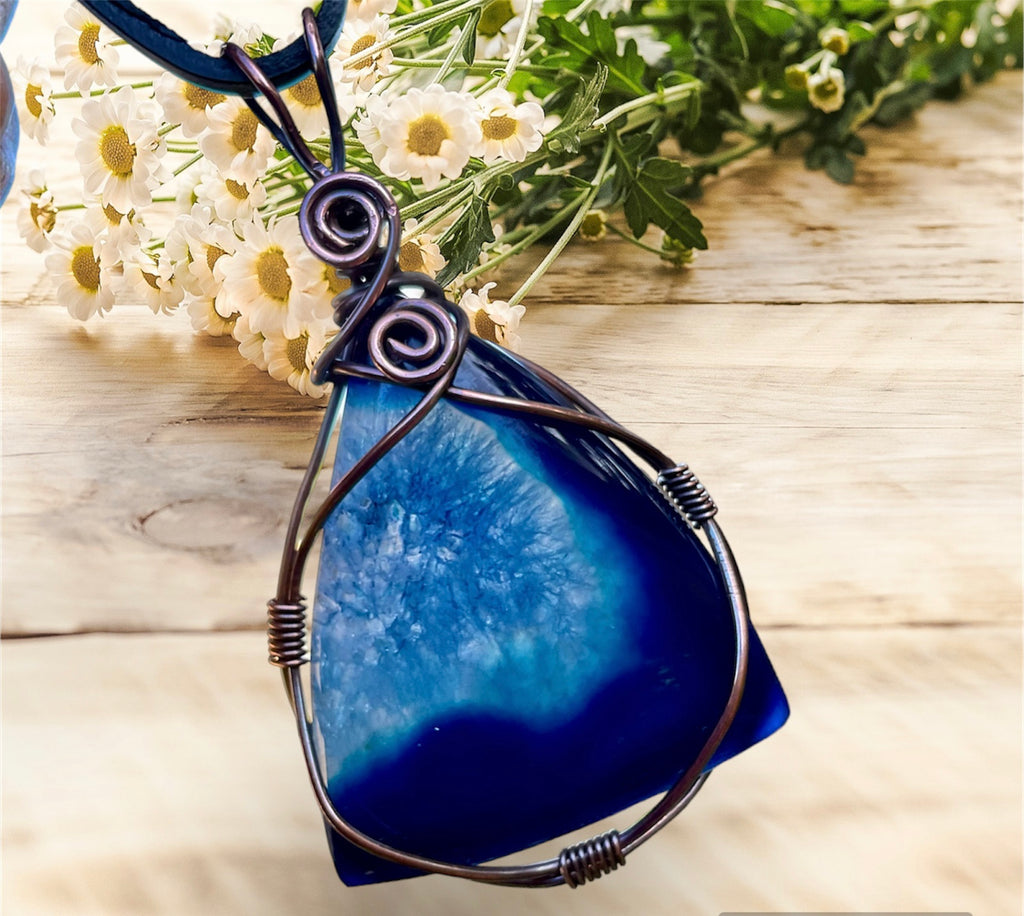 Druzy Geode Agate Wire Wrapped Pendant - Connie’s Crystals 