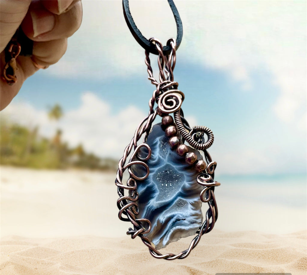 Black & White Wire Wrapped Druzy Geode Agate - Connie’s Crystals 