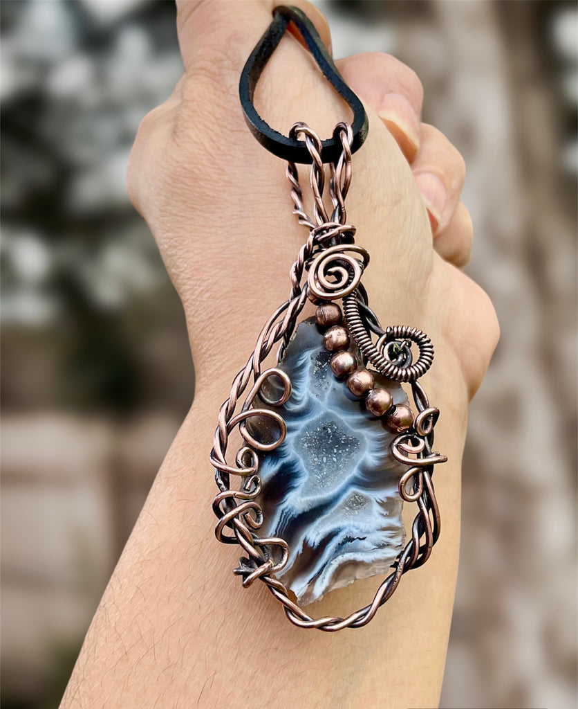 Black & White Wire Wrapped Druzy Geode Agate - Connie’s Crystals 