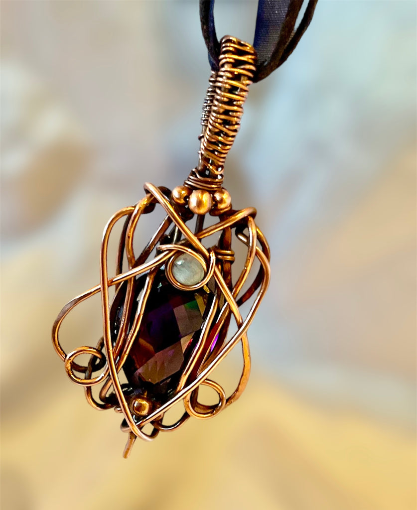 Amethyst & Moonstone Wire Wrapped Pendant - Connie’s Crystals 