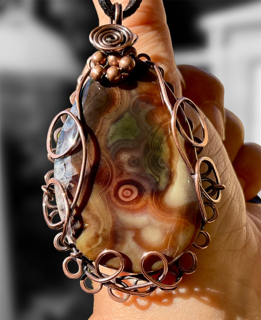 Large Druzy Geode Madagascan Agate Wire Wrapped Pendant - Connie’s Crystals 