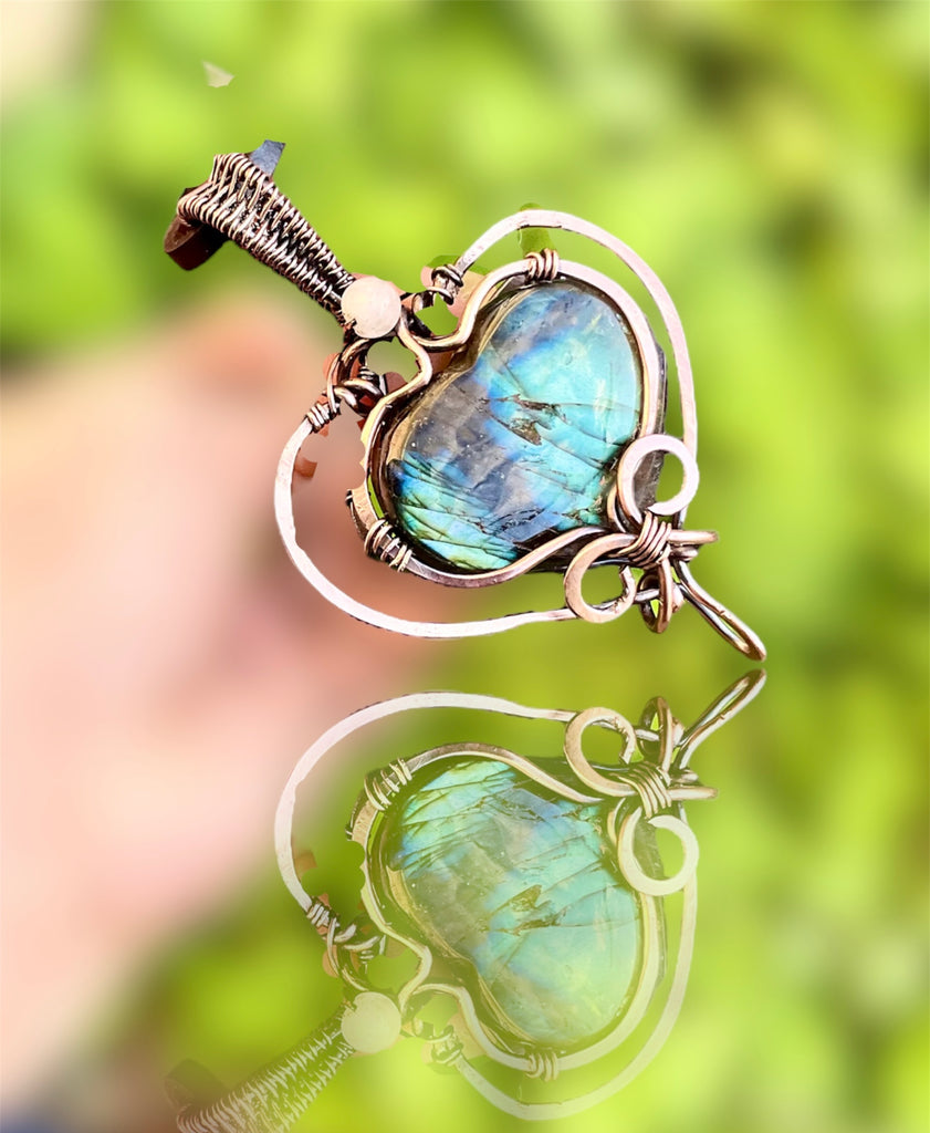 Labradorite Large Puffy Heart Wire Wrapped Pendants - Connie’s Crystals 