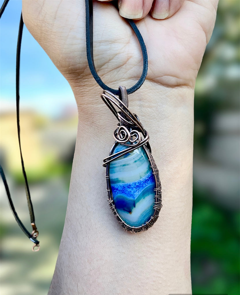 Druzy Geode Agate Wire Wrapped Pendant - Connie’s Crystals 